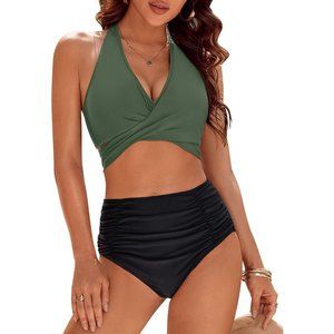 Blooming Jelly Womens Tummy Control Bathing Suits Modest High Waisted two piece.